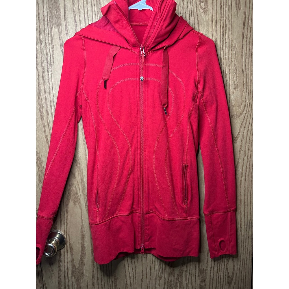 Lululemon Red Full Zip Hoodie Jacket Thumbholes Women Size 4